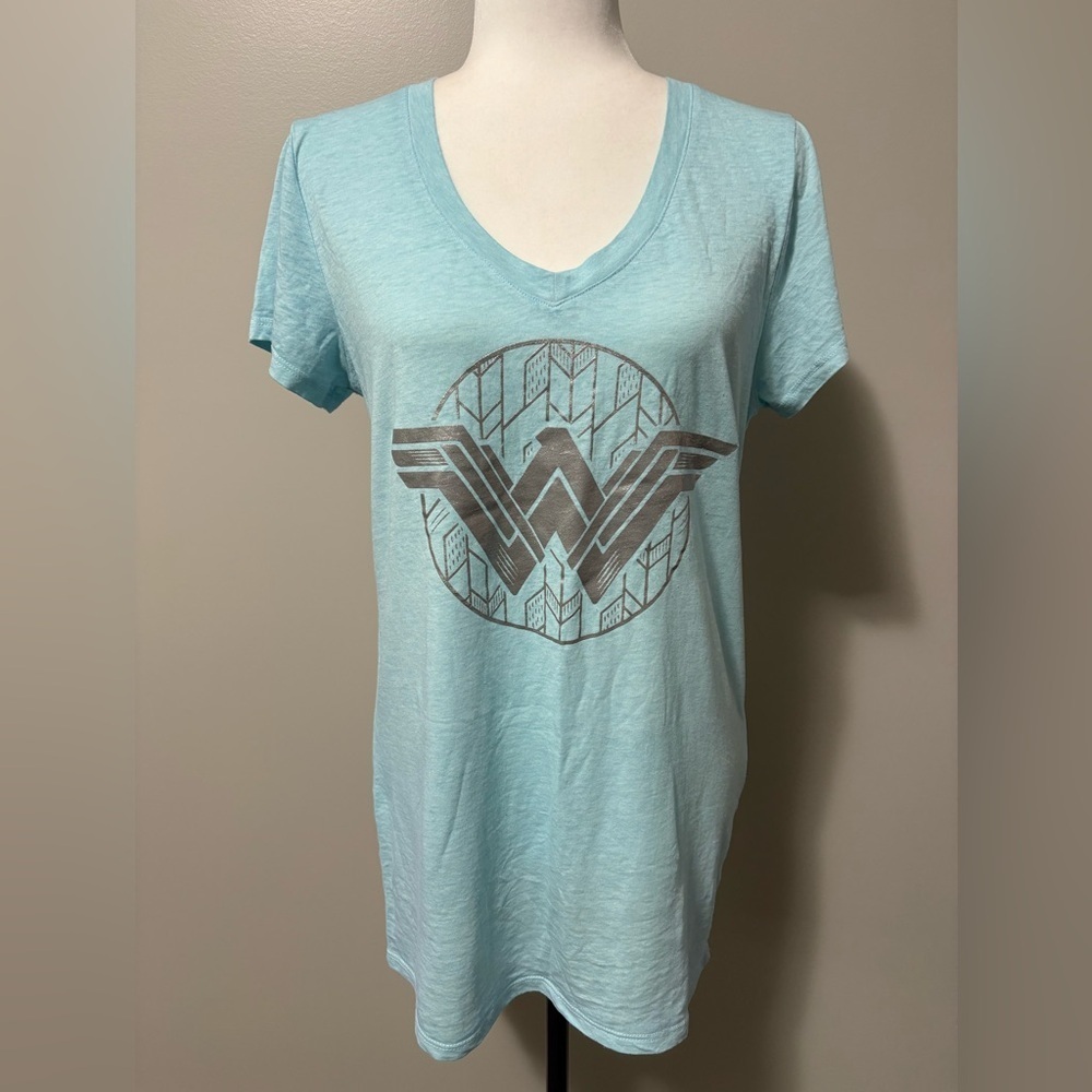 DC Comics Wonder Woman V-Neck Short Sleeve Light Blue T-Shirt